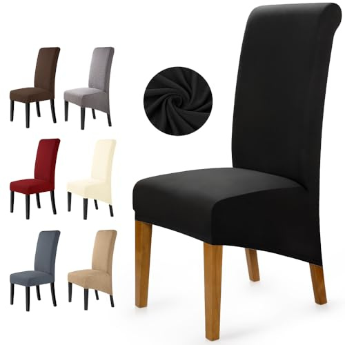 Stuhlhussen XL für Esszimmerstühle 4 Stück Stretch Stuhlbezug Spandex Universal Esszimmer Stuhlhussen Abnehmbare Waschbar Große Stuhlbezug für Stuhl Esszimmer Hotel Bankett (4 Stück, Schwarz)-XLC