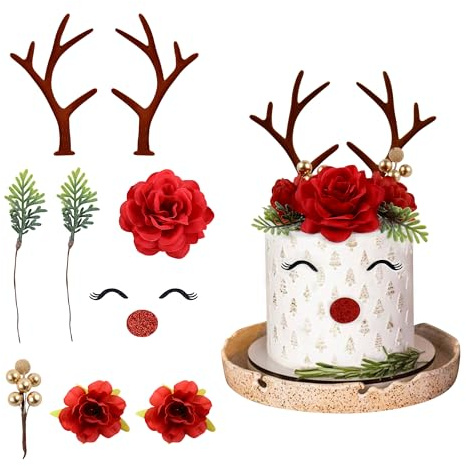 Blumomon 1Set Christmas Deer Cake Topper & Decoration Picks - Winter Merry Christmas & New Year Holiday Birthday Party Cake Decorations
