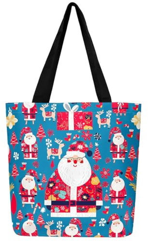 Loussiesd Cartoon Santa Claus Leinwand Einkaufstasche Erwachsene Frauen Weihnachten Baum Stoffbeutel Ultra Urlaub Geschenk Stofftasche Winter Cartoon Einkaufsbeutel Weihnachten Hirsch Elch
