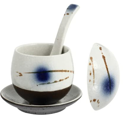 Ceramic Salad Bowls,Dessert Bowls, Bowl Mixing Cup Japanese Style Ceramic with Spoon, Soup Bowls with Lid and Plate, Underglaze Steamed Egg Bowl Serving Bowl for Soup- Red Pasta Serving Bowl Cere