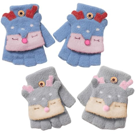 2 Paia Di Guanti In Peluche A Forma Di Cartone Animato, Graziosi Guanti Per Bambini, Guanti Invernali, Guanti Caldi, Guanti Senza Dita Per Bambini