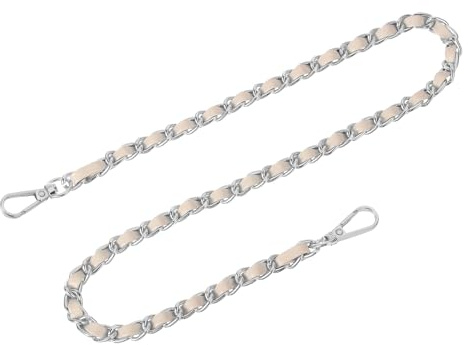 QUARKZMAN Taschenkette Geldbörse Kettenriemen, 60cm Kurz Taschenriemen Handtaschenketten Geldbörsengurte für Handtasche Geldbörse Ersatzriemen(Beiger Riemen + Silberne Kette)