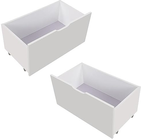 WEALTHOUSE Unterbett-Schubladen Set mit Rollen – 2er Set Stauraumboxen für Kinderbett & Einzelbett – Schubkästen mit Griffaussparung – Holzoptik, platzsparend, 69x42,5x37 cm