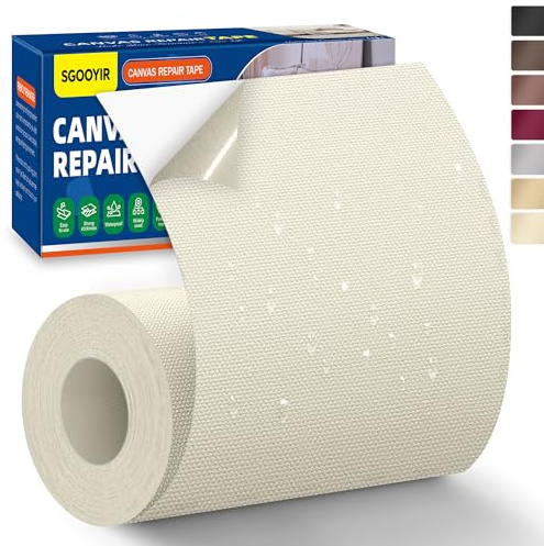 Flicken Selbstklebend Stoff, Selbstklebend Textilklebeband Beige und Weiß | Wasserdichtes Leinwand Stoff Selbstklebend Reparatur Patches, Reparaturflicken für Zelte, Sofa, Markise, Stühle