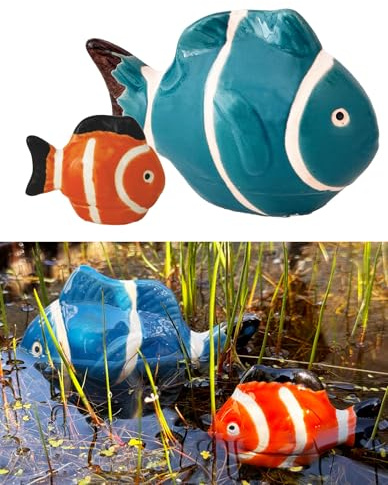 itsisa Teichdeko Korallenfische (2er Set) Keramik Fische schwimmend für Schwimmschale, als Teichdeko, Dekofische für Vogeltränke etc. - Fische, Schwimmtiere