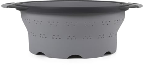 Dexas 8 Collapsible Silicone Colander in Cool Grey, Kitchen Strainer with Handles, 7.2 Cup Capacity | BPA-Free, Heat-Resistant, Space-Saving Kitchen Tool