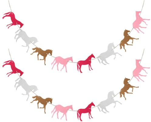 Yuanchu 2 Stück Pferde Geburtstagsbanner, Pferdegirlanden Dekoration Pferde Girlande rosa Pferde Partyzubehör Pferderennen Reitsport-Motto Ponyclub-Rennen Geburtstagsdekorationen
