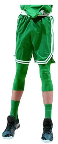 FREOJGU Basketball Legging Men GYM Capri Running Tights Pants Kids Children Basketball Football Soccer Fitness Exercise Sport 3/4 Cropped Leggings Shorts(Deep Green,Adults L)