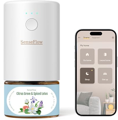 SenseFlow Essential Oil Diffuser Waterless Ultrasonic Smart Wi-Fi SF101S Pro - 100% Plant-Based, LED Light, Adjustable Modes, 100㎡ Covers, 120-Day Scent - Citrus Grove & Spiced Lotus