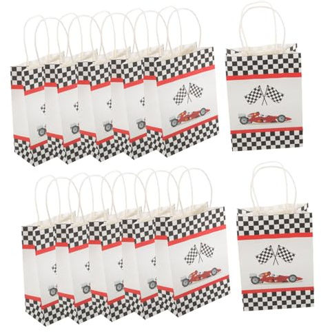 HIAKDOFT 12 Papiertüten als Geschenk mit Kariertem Rennsport Motiv Große Kapazität Multifunktional aus Papier für Muttertag und Partys