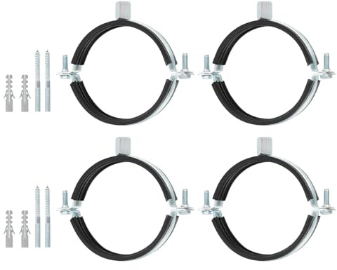 TA-VIGOR 4 Pcs Adjustable Pipe Bracket Clamp 3-1/2(89mm), Wall Ceiling Mount Split Ring Pipe Hanger, Heavy Duty Galvanised Iron Strap Clamp with Rubber Cushion for Water Gas Drain