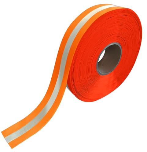 MARARDI Bande Réfléchissante pour la Couture [100 Mètres x 50 mm] non Adhésif [Orange Fluo] Ruban D'avertissement Réfléchissant 100% Polyester - Ruban de Sécurité Haute Visibilité - Réfléchissant≥300