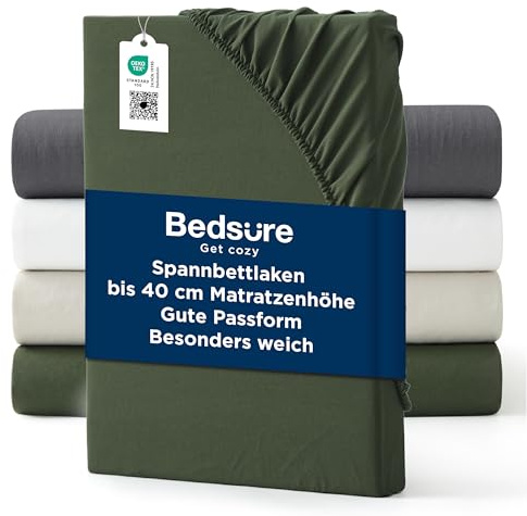 Bedsure Spannbettlaken 140x200cm Oeko-TEX - bis 40cm Tiefe, Olivengrün