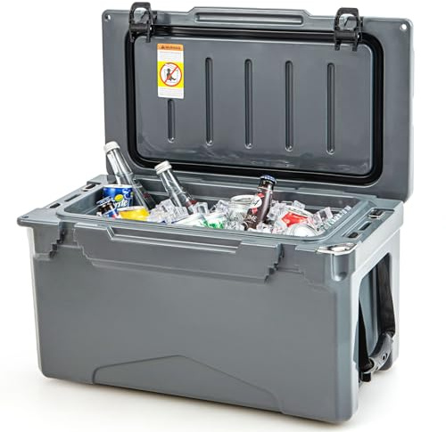 GOPLUS Enfriador Rotomoldeado 28L, Refrigerador Portátil Durante 5-7 Días, Hielera Aislada con Asas, Salida de Drenaje, Abridor de Botellas, para Camping, Pesca, Viajes por Carretera (Gris)