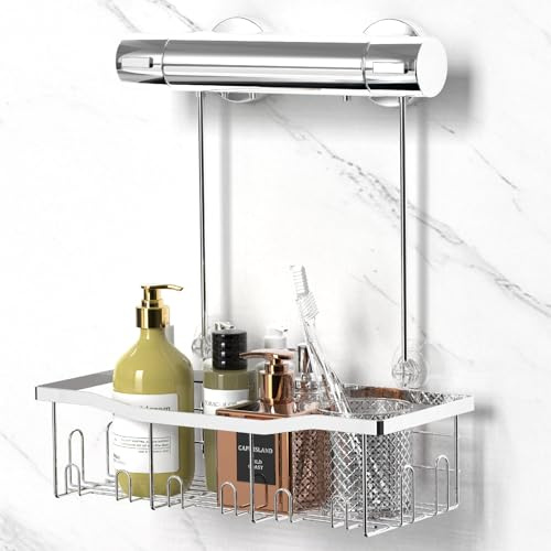 Newthinking Shower Basket Hanging, Shower Caddy Organiser Hanger with Suction Cup No Drilling, Stainless Steel Rust-Proof Hanging Shower Shelf Rack for Bathroom
