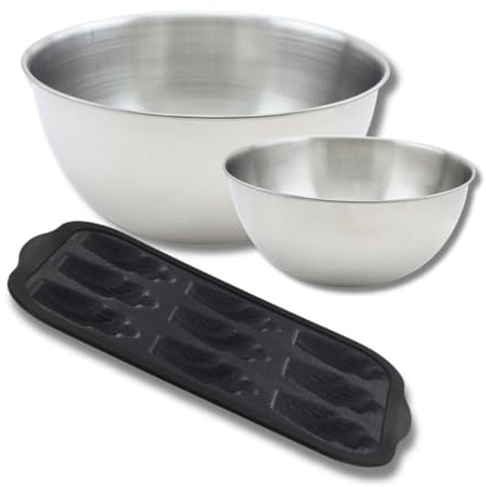 Zenker 9366550 Moule à madeleines en fibre de verre, 2 Bols à mixer Inox 20,5 cm et 25 cm, Spatule Silicone Lila, 28,3 x 18,3 x 2 cm, 25 cm, 20,5 cm