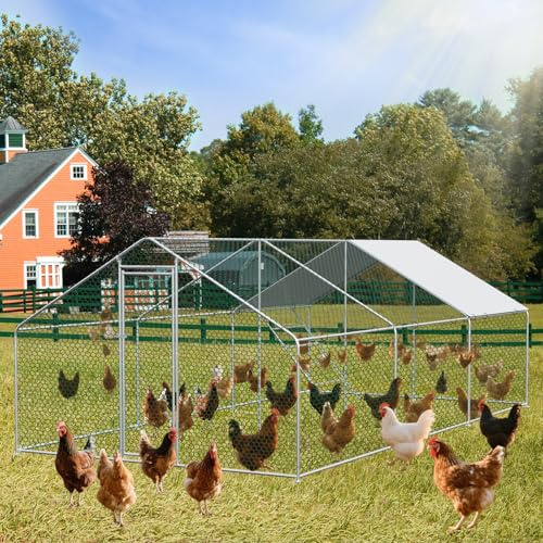 Hühnerstall Freilaufgehege 3x6x2m – Winterfester & Sicherer Metall-Stall mit Schloss und PE-Abdeckung für Hühner, Kaninchen und Kleintiere