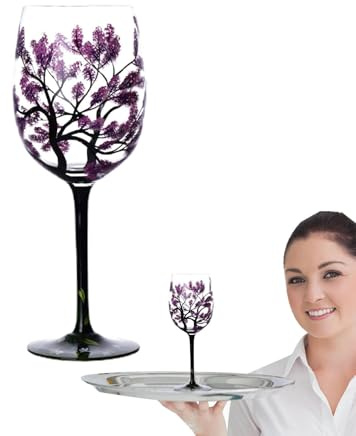 Genérico Copas de vino pintadas a mano ? Cristalería de árbol Four Seasons de 450 ml / 15,2 fl.oz | Copas de vino pintadas a mano | Cristalería para Cócteles