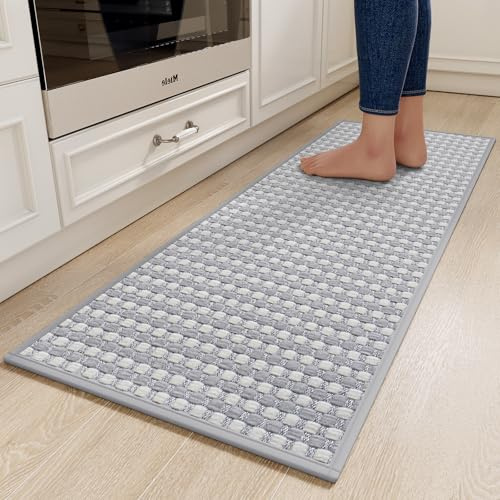 Quqei Kitchen Rug Non Slip Washable, Rubber Backed Floor Mat 43x120cm Grey