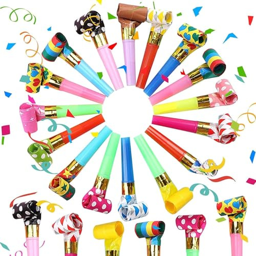 40 Party Poppers, Colourful Party Blowers for and Adults,Party Whistles Blowouts Noisemakers Fun Party Whistles for Birthday Celebrations, Weddings, Graduations, and Christmas Parties