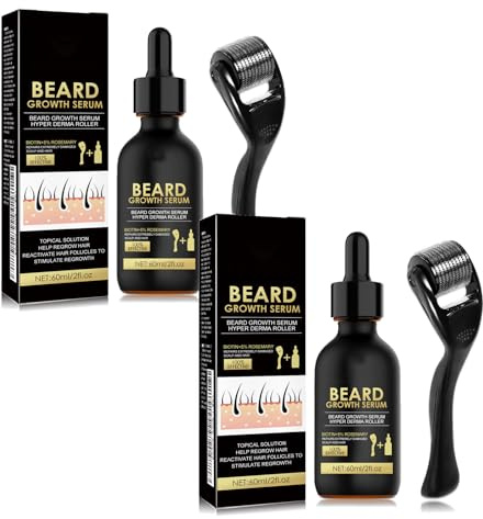 Skäggvårdsset med Skäggroller & Serum - Biotin & Rosmarinolja för Män, Vårdar och Mjukgör Ansiktshår, Lätt Icke-Fet Formel (2pcs)