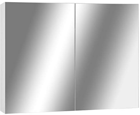 HPUYRFG Bathroom Mirror Cabinet White MDF 80x15x60 cm with 2 Doors, 3 Compartment Wall Mirror Cabinet, Movable Partition Bathroom with White MDF Design for Storage