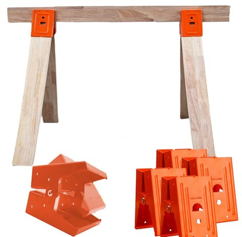 Heavy-Duty Sawhorse Bracket with Down Clamp – 25° Adjustable Saw Horse for 2x4 Lumber (37x90mm), Anti-Slip Teeth, Stable on Uneven Terrain, Quick Setup for Woodworking & DIY (4PCS)