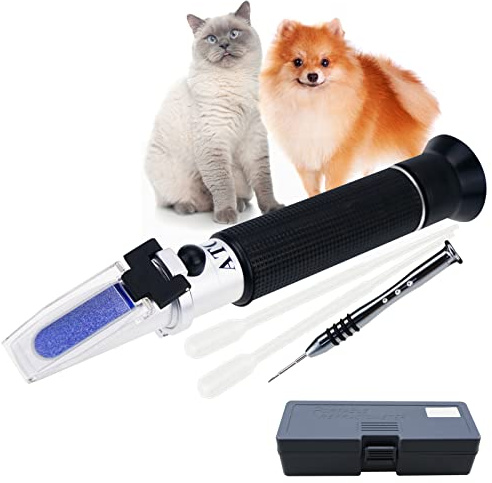 Tragbar Klinisch Refraktometer mit ATC zum Urin Spezifisch Schwere RI Messung von Haustier Hund Katze 1.000-1.060RI und Blut Serum Eiweiß 2-14g/dl, Frei Pipetten