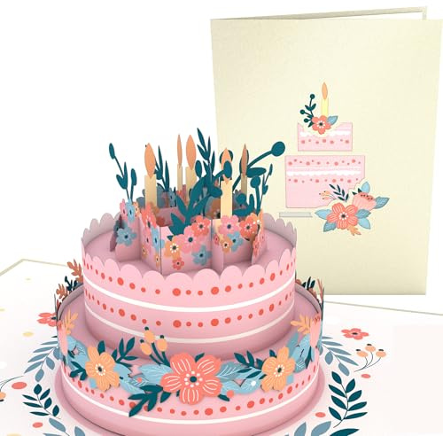 Lovepop® Geburtstag 3D Pop-Up Karte Geburtstagskarte rosa Blumen-Torte Geburtstagstorte floral birthday cake | inkl. Premium Umschlag | Versteckfach für Geld & Gutscheine