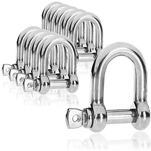 COM-FOUR® 10x Schäkel D-Form - Karabiner Schekel klein mit Schraubverschluss - Scheckel mit Augbolzen - Edelstahl 304, rostfrei, langlebig - 4,5 x 30 mm (10 Stück - 4.5 x 30mm - D-Form)
