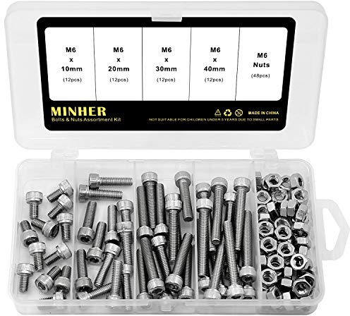 M6 Innensechskantschraube und Mutter Kombinationsbox 304 Edelstahl Mechanische Innensechskant Bolzenset 10mm 20mm 30mm 40mm