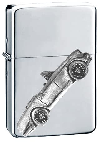 Britisches Oldtimer TR4 ref276 Zinn-Effekt Design auf einem Flip-Top-Benzinfeuerzeug, winddicht, Silber nachfüllbar