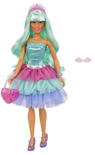 MGA Dream Ella Candy Prinzessin - Dream Ella - Modepuppe mit Zuckerwatte-Kleid und Bonbon-Duft - 29 cm groß - Scratch 'N Sniff Etikett, Tasche, Tiara, grünblaues HARR und modische Accessoires, 3+