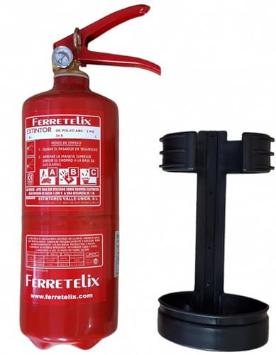 Ferretelix® Estintore a Polvere ABC 2 kg | Omologato CE | Con Staffa di Montaggio Inclusa | Per Casa, Veicoli, Uffici e Negozi