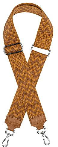 Caspar BSG02 breiter Leder/Textil Schultergurt mit Silber Karabiner für Handtaschen, Farbe:Cognac - braun, Accessoires:One Size