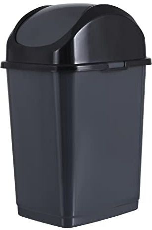 Superio Kitchen Trash Can with Swing Top Lid 9 Gallon Slim Waste Bin 37 Qt Sturdy Plastic Garbage Can Medium Recycling Bin for Office, Bathroom, Under Counter, Dorm, Bedroom (Dark Grey)