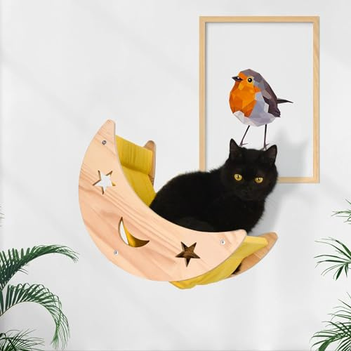 DITOSH Katzen-Hängematte, Mondbett, Wandmontage, Regal, Hängematte, Regale und Sitzstangen, Massivholz, Möbelplattformen, Betten, zum Aufhängen für Katzen und Kätzchen, einfache Installation,