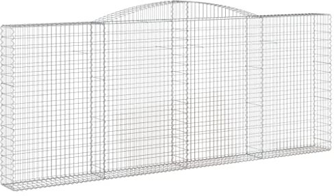 vidaXL 3-Pack Arched Gabion Baskets - Galvanised Iron Wire Construction, Decorative Outdoor Retaining Walls, 400x30x160/180 cm, Silver