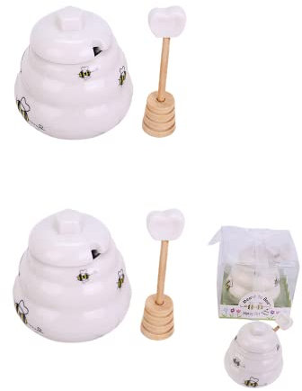 XIZHI Mini barattolo di miele in ceramica con mestolo e coperchio in stile alveare per la casa, cucina, miele e sciroppo, 2 pezzi, colore: bianco