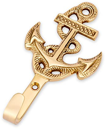 NKlaus Haken Kleiderhaken Anker aus Messing gold, maritim, Wand, 1 Stück | Für Wand, Tür oder Regal; 6,5x14cm; Gewicht 70g