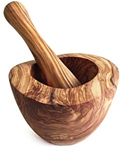 medina mood Mortero con mortero diámetro a elegir, mortero de cocina, mortero de especias, madera de olivo (Ø 10 cm)
