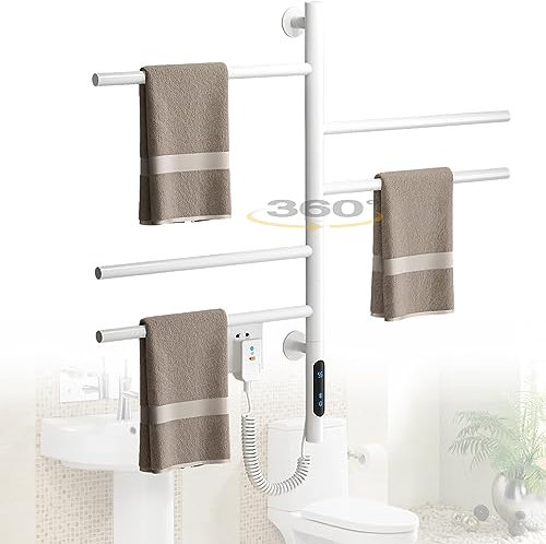 AHKFUL LCD Touch Elettrico Programmabile 4 modalità,Ruota di 180°,Scaldasalviette Termoarredo Bagno 85W,Scaldasalviette,Tempistiche 1-9 Ore,Regolazione della Temperatura 30-70°, 420x660mm,Bianca