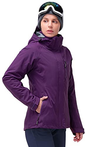 33,000ft Damen 3-in-1 Skijacke mit Fleecejacke Wasserdichte Doppeljacke Outdoorjacke Winterjacke Snowboardjacke Regenmantel Funktionsjacke, Lila 40