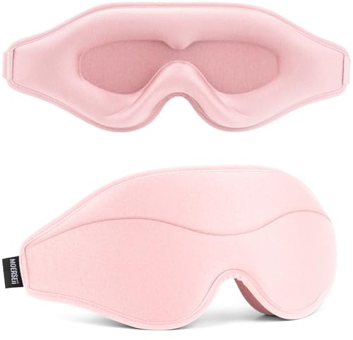 MOEASEii Sleep Mask - Total Blackout 3D Sleeping Mask, Super Lightweight & Silky Soft Eye Mask for Sleeping, Fully Adjustable Fit for Home, Office, Traveling, Meditation, Yoga, Pink