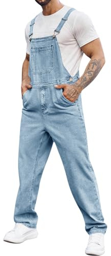 Runcati Pantalon de Travail en Denim pour Homme Jeans Salopette d'Été Streetwear Jeans Casual Bretelles Réglables Jumpsuit, bleu, XXL