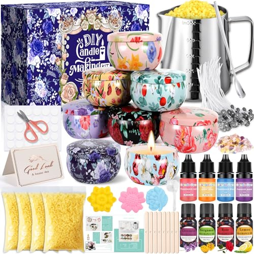 ZPQAODI Kerzenherstellung Kit, DIY Kerzen Selber Machen Set,Duftkerze Geschenke Set, 8 Kerzendosen, 4 Farben Farbstoffe Silikonform Bienenwachs,für Kerzenanfänger