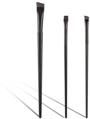 Qianyu 3 Pcs Eyeliner Makeup Brush Set 3 Styles Professional Fine Eyebrow Concealer Brush Ultra Thin Slanted Flat Angled Synthetic Bristle Precision Lash Makeup Brush for Beauty Cosmetic Tool