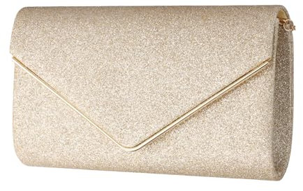 Shengxi Damen Abendtasche Clutch Funkeln Abendtasche mit Abnehmbarer Kette Elegante Envelope Tasche Schultertaschen Kettentasche Umhängetasche Pailletten Handtasche für Party Abschlussball (Gold)