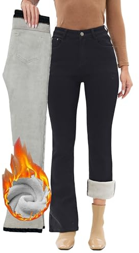 Fakanhui Jeans con forro polar para mujer, acampanados, corte de bota, térmicos con forro de franela, pantalones de mezclilla cálidos