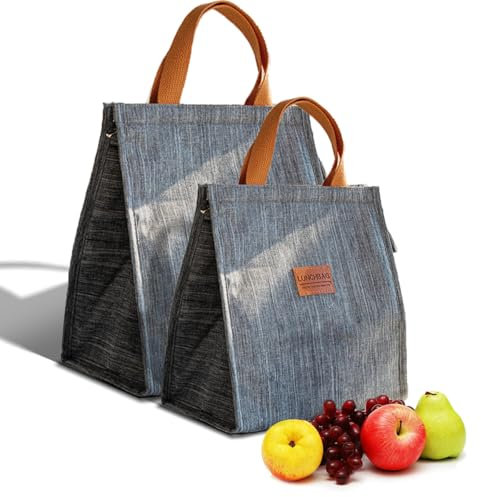 2XK-NOV Hellgraue Kühltasche Faltbar,Thermotasche mit Folienfutter Leicht wasserdicht Isoliertasche und Leicht zu reinigen isoliert Lunchtasche Geeignet für Erwachsene und Studenten Picknicktasche (L)